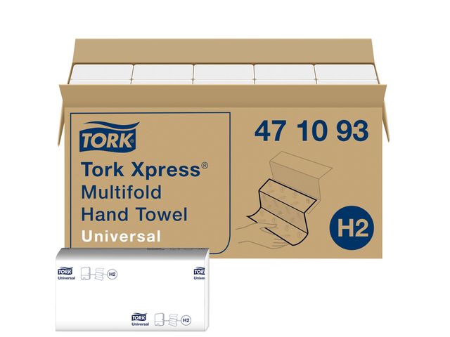 Handdoek Tork Xpress H2 multifold universal vouwhanddoeken 1 laags wit | Vouwhanddoeken.nl