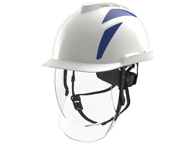 MSA V-gard 950 wit + blauwe reflectiestickers niet geventileerd helm