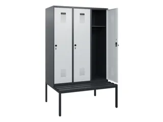 locker met bank,HxBxD 1950x1200x815mm,3vak,vak B 400mm,draaigrendel - 1