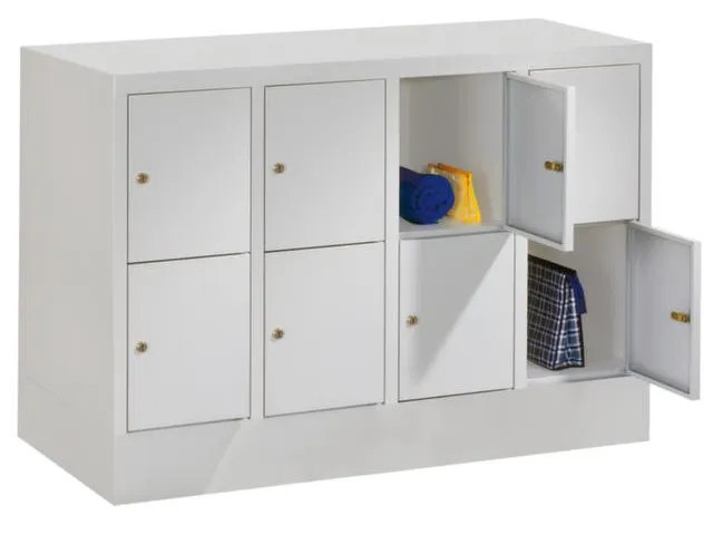 lockerkast,HxBxD 855x1200x500mm,4x2vakken,RAL7035,front RAL7016