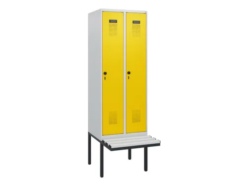 locker met bank,HxBxD 1950x600x815mm,2vak,vak B 300mm,draaigrendel