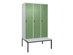 locker met bank,HxBxD 2120x1200x815mm,3vak,vak B 400mm,draaigrendel