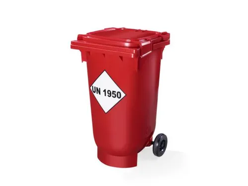 UN-bak,v. spuitbussen,kunststof,rood,200l,HxLxB 1045x674x580mm