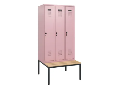 locker met bank,HxBxD 1950x900x815mm,3vak,vak B 300mm,draaigrendel