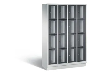 Lockerkast 1800x1190x500mm 4x4 vakken Cilinderslot, Sokkel, RAL7021 - 2