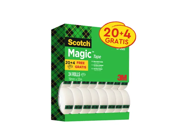 Plakband Scotch Magic 810 19mmx33m onzichtbaar mat 20+4 gratis