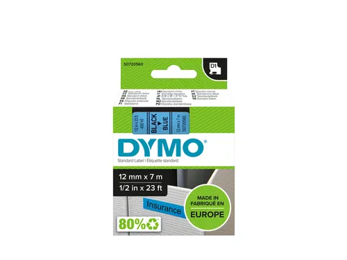 Labeltape Dymo 45016 D1 S720560 12mmx7m zwart op blauw