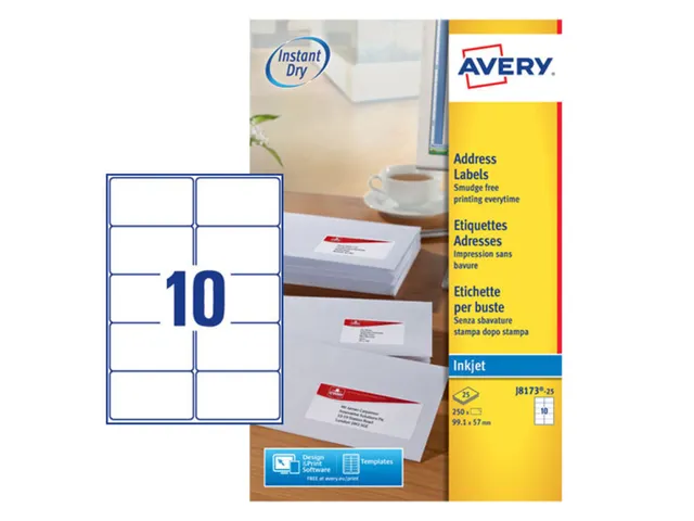 Etiket Avery J8173-25 99.1x57mm wit 250stuks