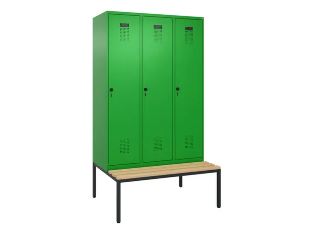 locker met bank,voor scheiding van kleding,HxBxD 2120x1200x815mm,3vak