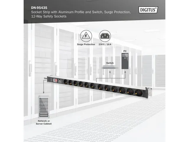 Stekkerdoos Met Aluminium Profiel Met Schakelaar 12-voudig stopcontact