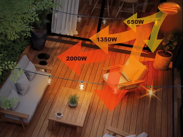 Terrasverwarmer 2000 W wandmontage met trekschakelaar Zwart