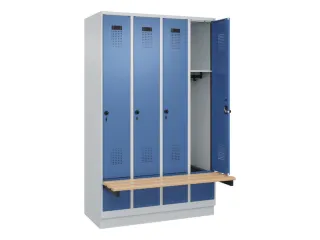 locker met bank,HxBxD 1950x1200x815mm,4vak,vak B 300mm,draaigrendel - 1