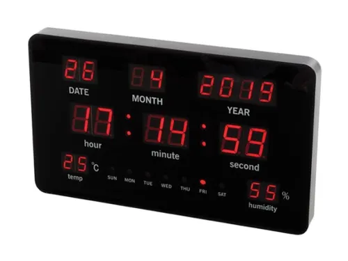Digitale wandklok Zwart LED-display 37.5x25.5cm