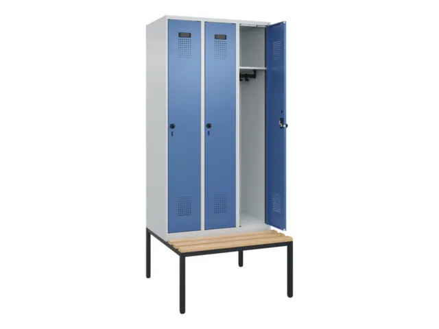 locker met bank,HxBxD 2120x900x815mm,3vak,vak B 300mm,draaigrendel