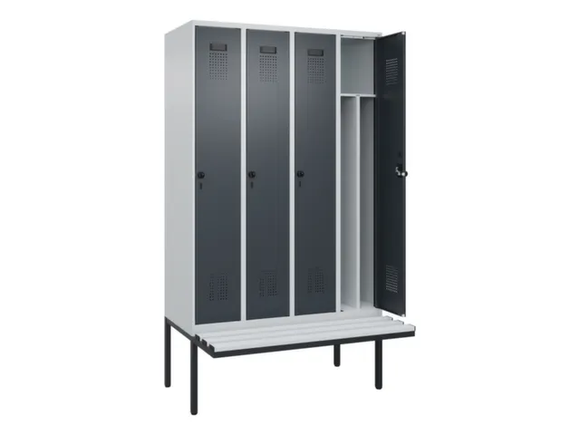 locker met bank,voor scheiding van kleding,HxBxD 2120x1200x815mm,4vak