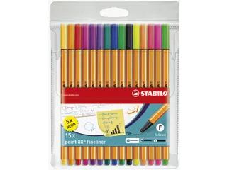Fineliner Stabilo Point 88 0.4mm 15 Stuks Assorti Inclusief 5X Neon - 1