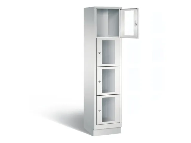 Lockerkast 1800x420x500mm 1x4 vakken Cilinderslot, Sokkel, RAL7035