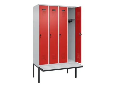 locker met bank,HxBxD 2120x1200x815mm,4vak,vak B 300mm,draaigrendel