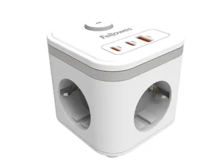 Stekkerblok Fellowes Power Cube F 3-voudig 1xUSB A 2xUSB C 2m wit - 1