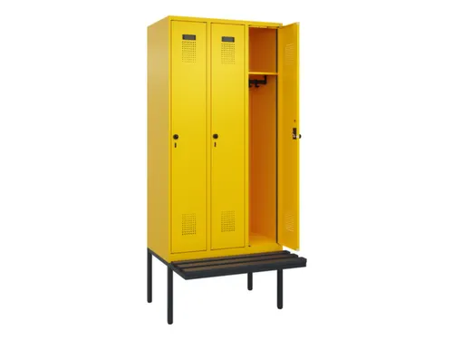 locker met bank,HxBxD 2120x900x815mm,3vak,vak B 300mm,draaigrendel