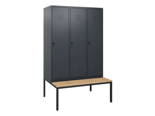 locker met bank,HxBxD 1950x1200x815mm,3vak,vak B 400mm,draaigrendel