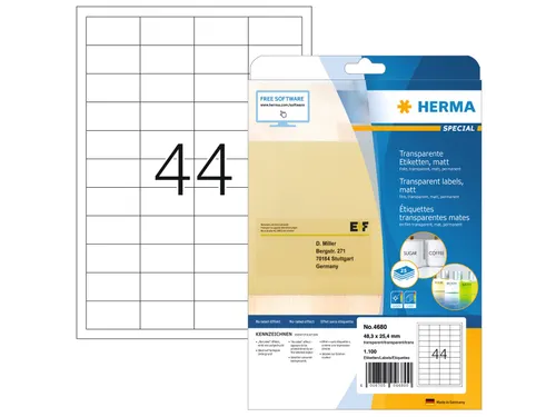 HERMA 4680 Transparante folie-etiketten Mat A4 48,3x25,4mm 1100 stuks