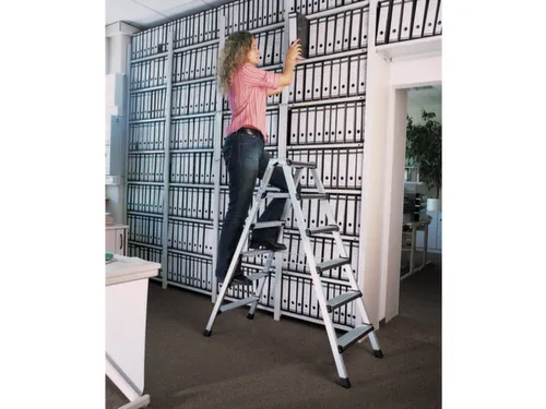 trapladder,beide zijden,2x3treden,m. bekleding,balk L 0,84m,aluminium