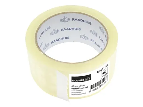 Verpakkingstape Raadhuis PP 48mmx66m transparant low noise doos a 36 r