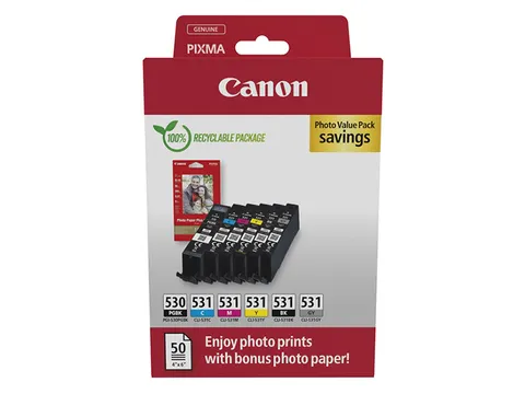 Canon PGI-530/CLI-531 PGBK/C/M/Y/BK/GY inktcartridge + fotopapier