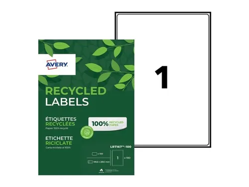 Etiket Avery LR7167-100 199.6x289.1mm recycled Wit 100 stuks