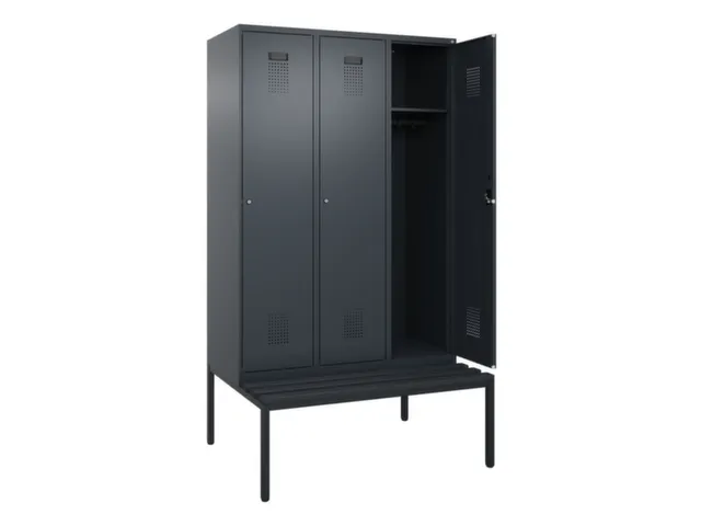 locker met bank,HxBxD 2120x1200x815mm,3vak,vak B 400mm,cilinderslot