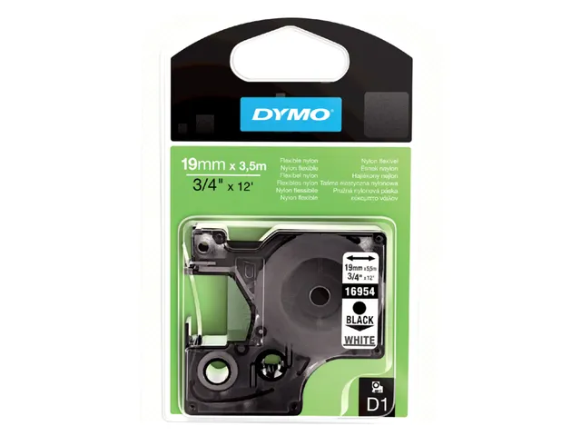 Labeltape Dymo 16954 D1 S718050 19mmx3.5m nylon zwart op wit
