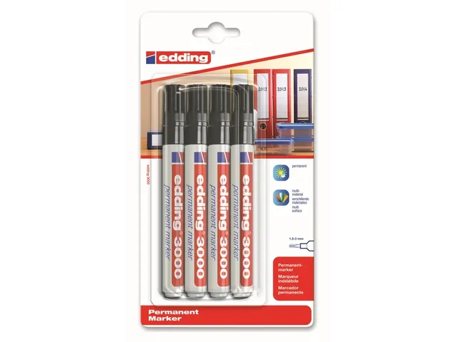 Viltstift edding 3000 rond zwart 1.5-3mm blister à 4st