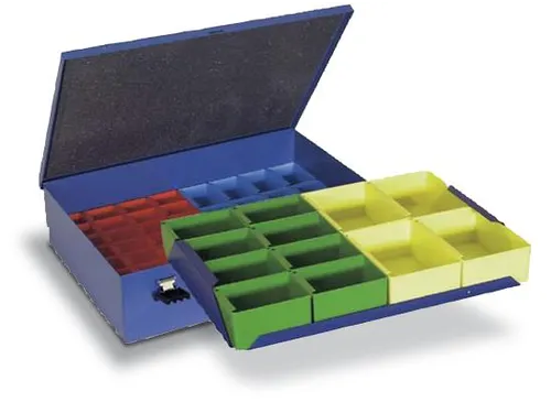 Assortimentskoffer Plaatstaal 6 Boxen Polystyrol 118x472x340mm Ral5007