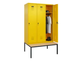 locker met bank,HxBxD 2120x1200x815mm,3vak,vak B 400mm,draaigrendel - 1
