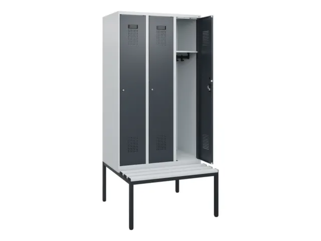 locker met bank,HxBxD 1950x900x815mm,3vak,vak B 300mm,cilinderslot