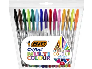 Balpen Bic Cristal large multicolour assorti etui à 15 stuks - 1