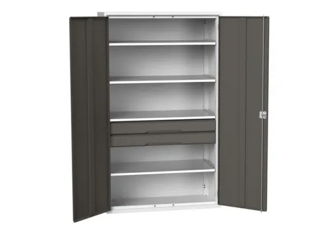 universele kast,HxBxD 2000x1300x550mm,4xStalen bodem,2lade(n)