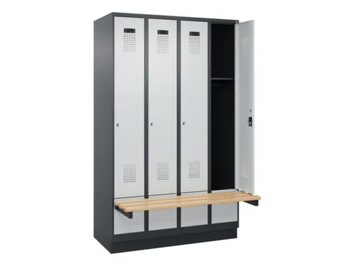 locker met bank,HxBxD 1950x1200x815mm,4vak,vak B 300mm,cilinderslot