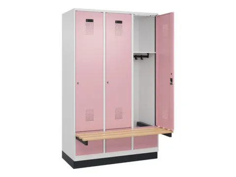 locker met bank,HxBxD 1950x1200x815mm,3vak,vak B 400mm,cilinderslot