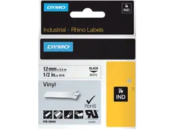 Labeltape Dymo Rhino 18444 Vinyl 12mmx5.5m Zwart Op Wit