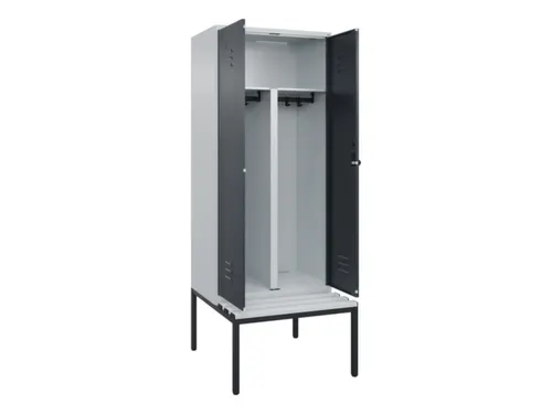 PBM-locker met bank,HxBxD 2120x800x815mm,2vak,vak B 400mm,draaigrendel