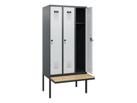 locker met bank,HxBxD 1950x900x815mm,3vak,vak B 300mm,draaigrendel