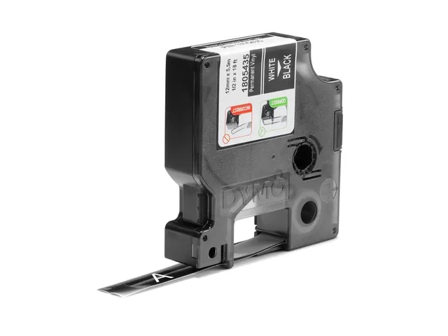 Labeltape Dymo Rhino 18054 Vinyl 12mmx5.5m Wit Op Zwart