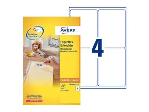 Etiket Avery L4733REV-25 99.1X139mm Afneembaar Wit 100 Stuks