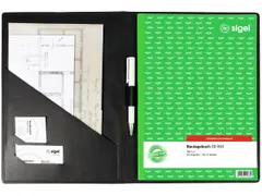 Schrijfmap Sigel A4 lederlook zwart met penvak, insteekvak en blokhoud