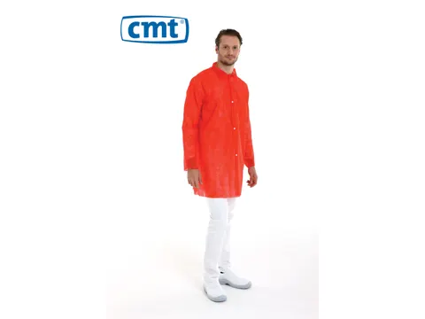 pp non woven bezoekersjas rood Maat L 30grams klittenband 100 Stuks