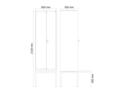locker met bank,voor scheiding van kleding,HxBxD 2120x600x815mm,2vak