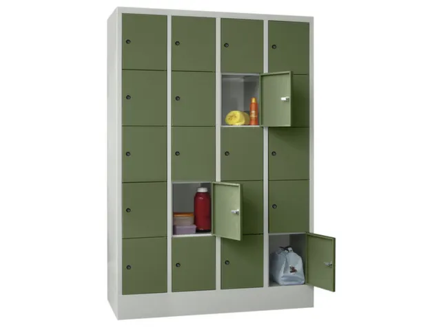 armoire multicases,4x5compartiments,RAL7035,face avant RAL6011