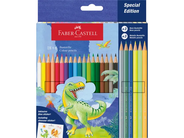 Kleurpotlood Faber-Castell Dino 18 Classic Colour + 6 (3 metallic kleu